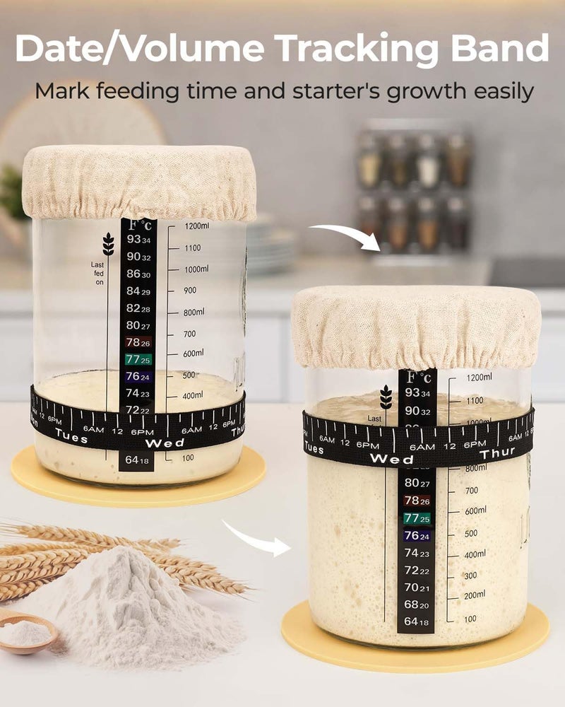 Lorzon Sourdough Starter Jar Kit - 47 oz Large Wide Mouth Bread Starter Jar with Feeding Tracking Band, Silicone Spatula, Sourdough Bread Baking Supplies - Image 4